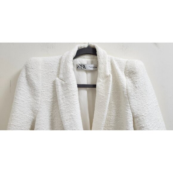 ZARA White Bouclé Double Breasted Blazer Gold Buttons Textured Jacket Women’s S - Picture 8 of 16